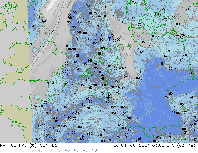 RH 700 гПа ICON-D2 сб 01.06.2024 03 UTC