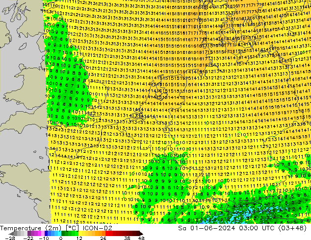 карта температуры ICON-D2 сб 01.06.2024 03 UTC