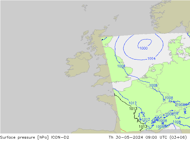 приземное давление ICON-D2 чт 30.05.2024 09 UTC