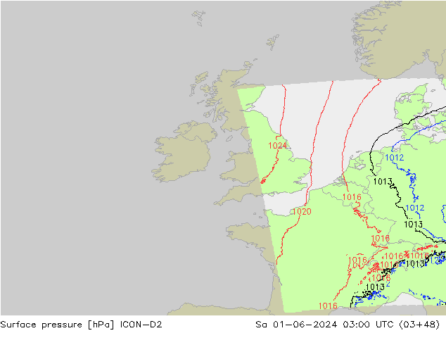 Surface pressure ICON-D2 Sa 01.06.2024 03 UTC