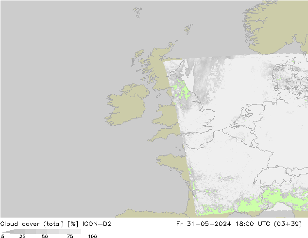 zachmurzenie (suma) ICON-D2 pt. 31.05.2024 18 UTC