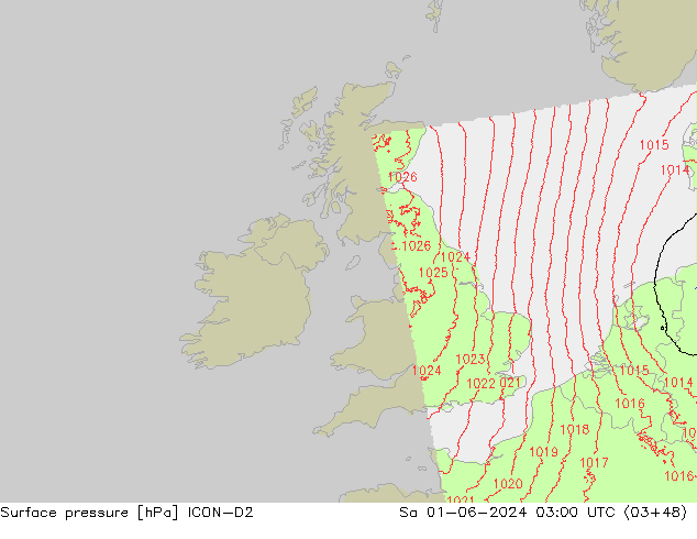 pressão do solo ICON-D2 Sáb 01.06.2024 03 UTC