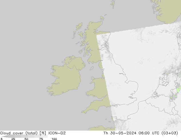 Nubi (totali) ICON-D2 gio 30.05.2024 06 UTC