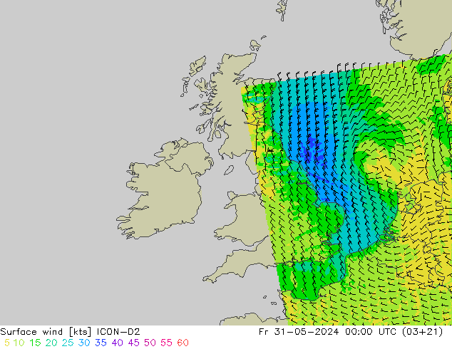 Vent 10 m ICON-D2 ven 31.05.2024 00 UTC
