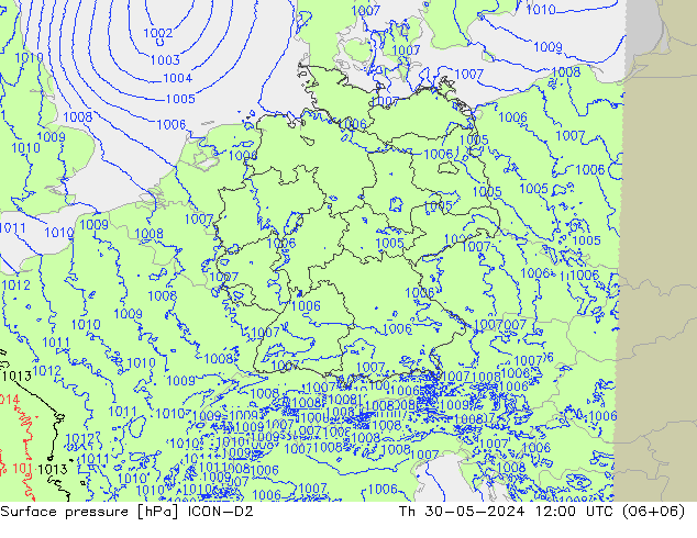 pressão do solo ICON-D2 Qui 30.05.2024 12 UTC