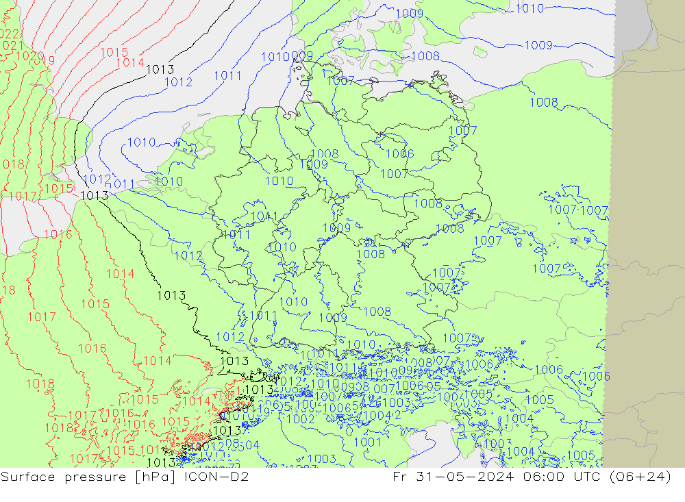 Surface pressure ICON-D2 Fr 31.05.2024 06 UTC