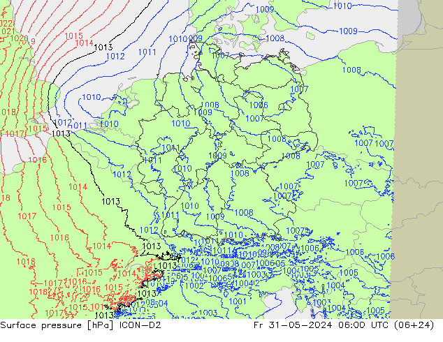 Surface pressure ICON-D2 Fr 31.05.2024 06 UTC