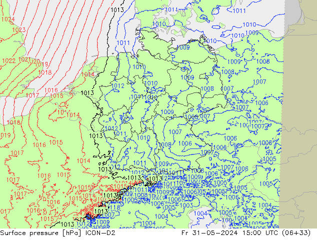 ciśnienie ICON-D2 pt. 31.05.2024 15 UTC