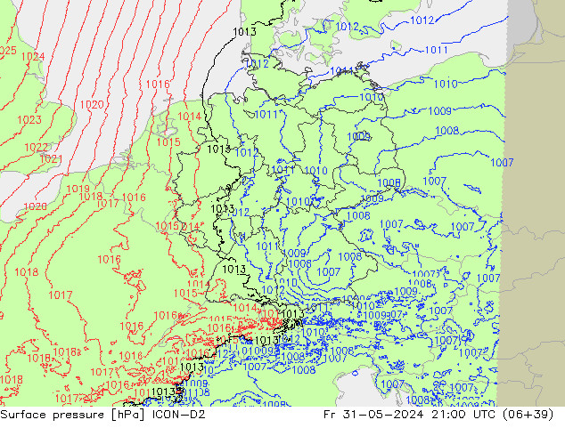 Surface pressure ICON-D2 Fr 31.05.2024 21 UTC