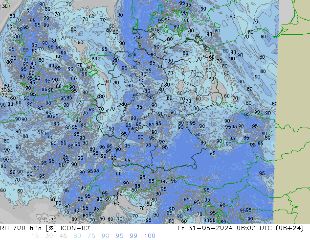 Humidité rel. 700 hPa ICON-D2 ven 31.05.2024 06 UTC