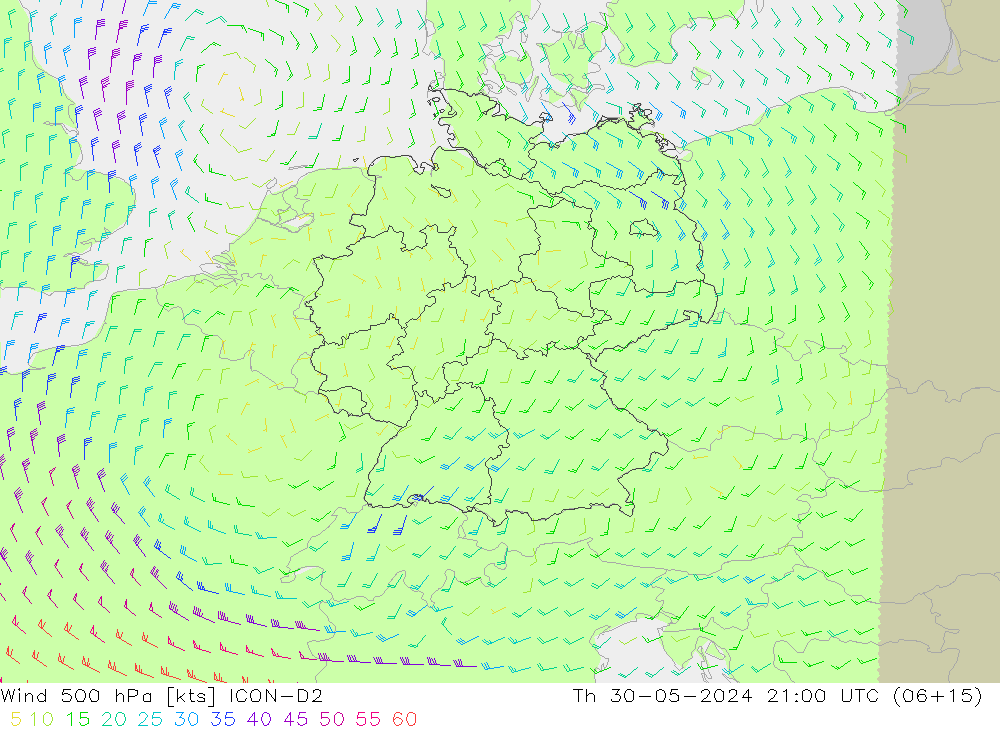 Wind 500 hPa ICON-D2 Th 30.05.2024 21 UTC