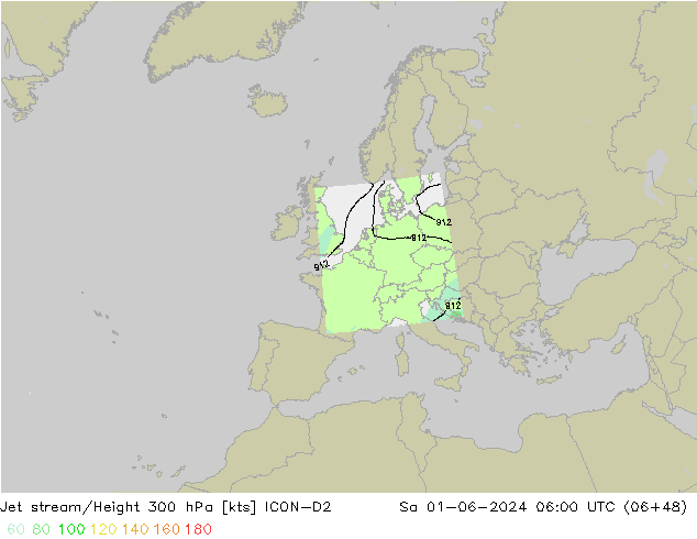 Prąd strumieniowy ICON-D2 so. 01.06.2024 06 UTC