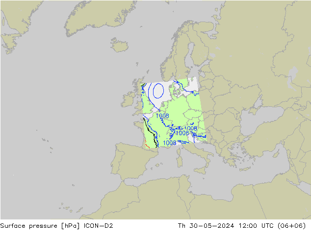 地面气压 ICON-D2 星期四 30.05.2024 12 UTC