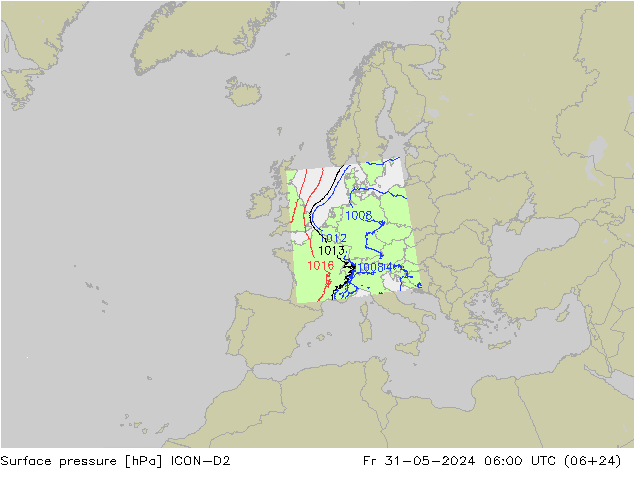 Surface pressure ICON-D2 Fr 31.05.2024 06 UTC