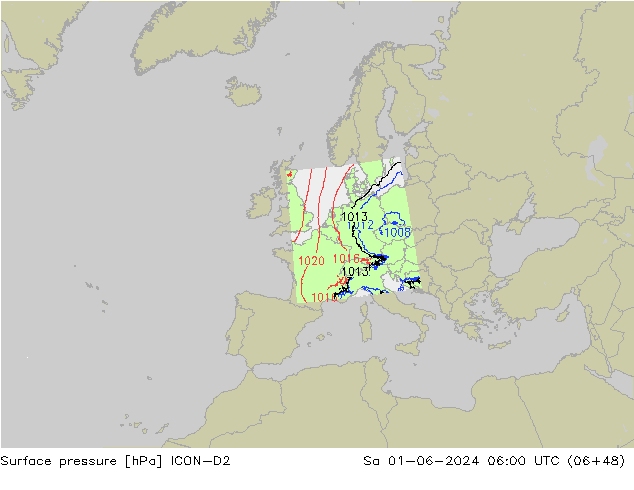 Atmosférický tlak ICON-D2 So 01.06.2024 06 UTC