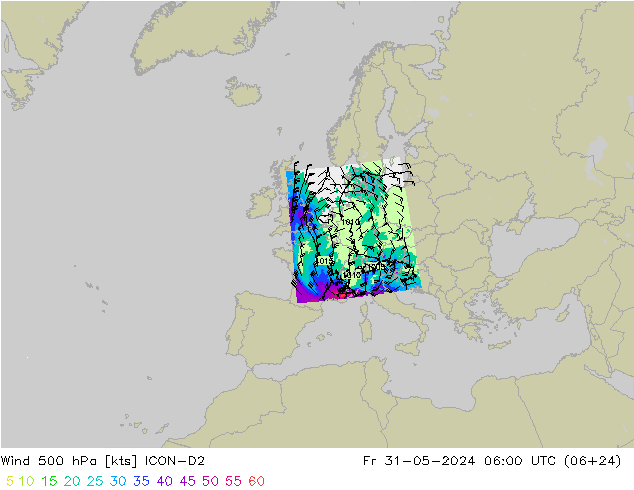 Wind 500 hPa ICON-D2 Fr 31.05.2024 06 UTC