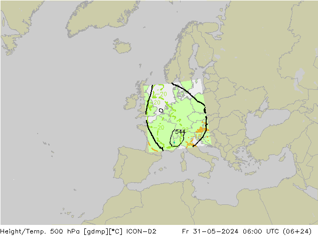 Hoogte/Temp. 500 hPa ICON-D2 vr 31.05.2024 06 UTC