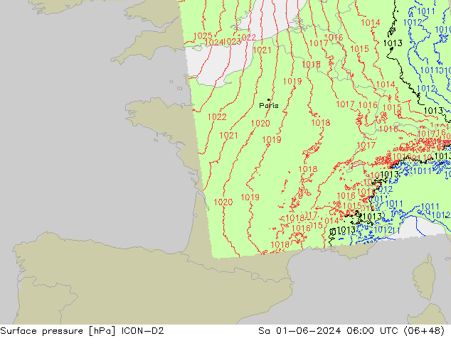 Atmosférický tlak ICON-D2 So 01.06.2024 06 UTC