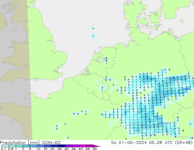 Niederschlag ICON-D2 Sa 01.06.2024 06 UTC