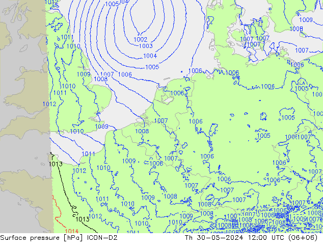 Bodendruck ICON-D2 Do 30.05.2024 12 UTC