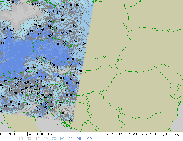 Humidité rel. 700 hPa ICON-D2 ven 31.05.2024 18 UTC