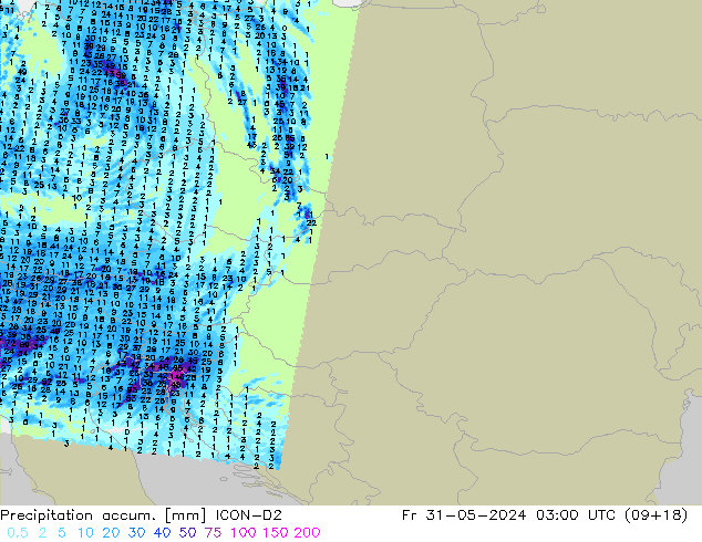 Toplam Yağış ICON-D2 Cu 31.05.2024 03 UTC