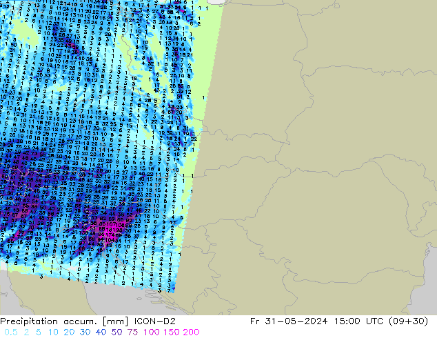 Precipitation accum. ICON-D2  31.05.2024 15 UTC