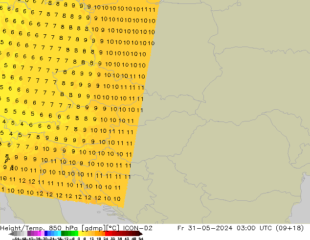 Height/Temp. 850 hPa ICON-D2 Fr 31.05.2024 03 UTC