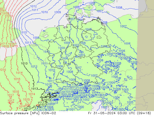 приземное давление ICON-D2 пт 31.05.2024 03 UTC