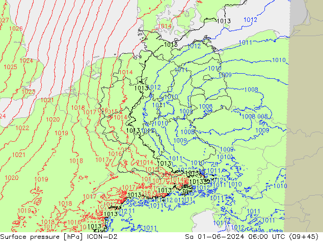 Luchtdruk (Grond) ICON-D2 za 01.06.2024 06 UTC