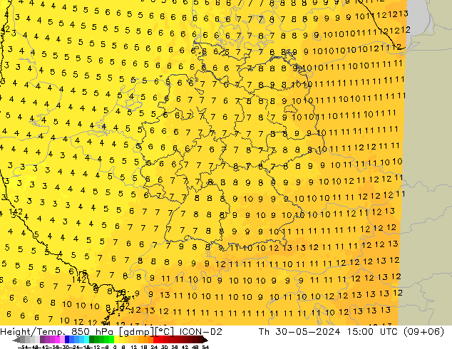 Yükseklik/Sıc. 850 hPa ICON-D2 Per 30.05.2024 15 UTC