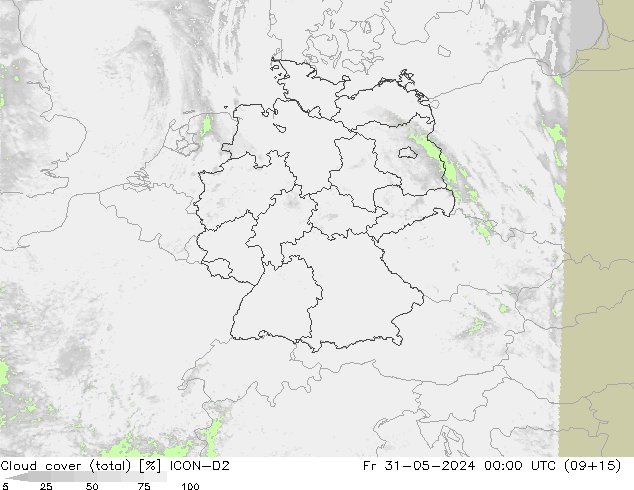 nuvens (total) ICON-D2 Sex 31.05.2024 00 UTC