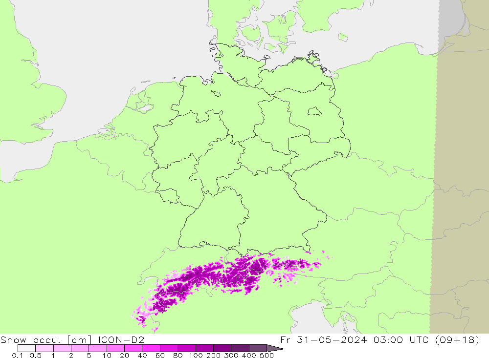 Schneemenge ICON-D2 Fr 31.05.2024 03 UTC
