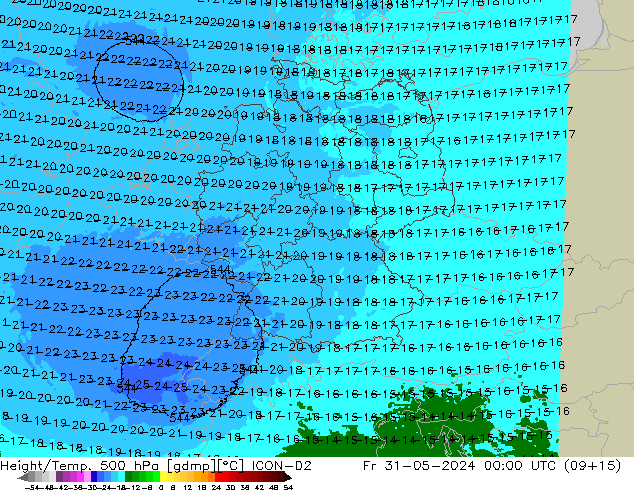 Height/Temp. 500 hPa ICON-D2 Fr 31.05.2024 00 UTC