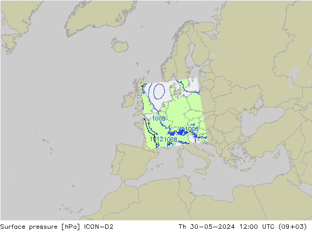 приземное давление ICON-D2 чт 30.05.2024 12 UTC