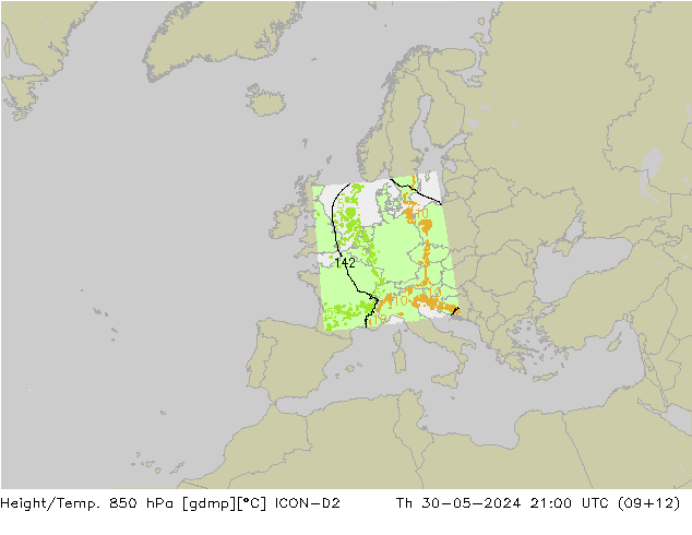 Height/Temp. 850 гПа ICON-D2 чт 30.05.2024 21 UTC