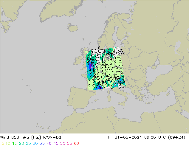 Wind 850 hPa ICON-D2 Fr 31.05.2024 09 UTC