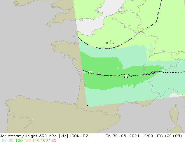 Jet stream/Height 300 hPa ICON-D2 Th 30.05.2024 12 UTC