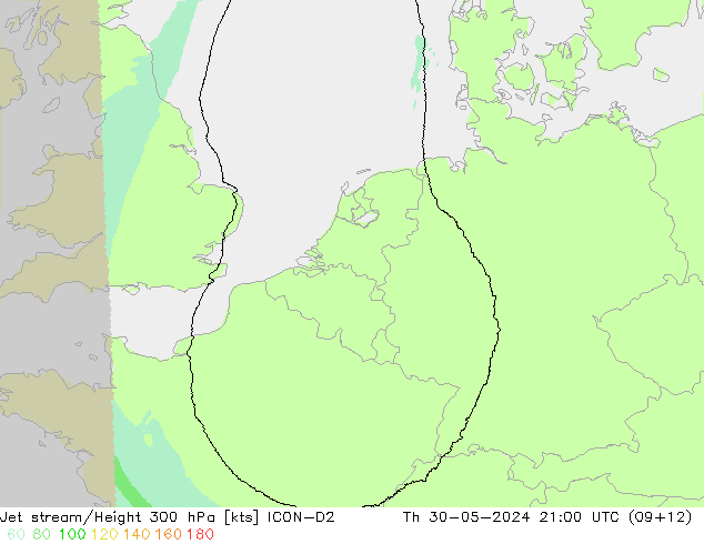 Jet stream/Height 300 hPa ICON-D2 Th 30.05.2024 21 UTC