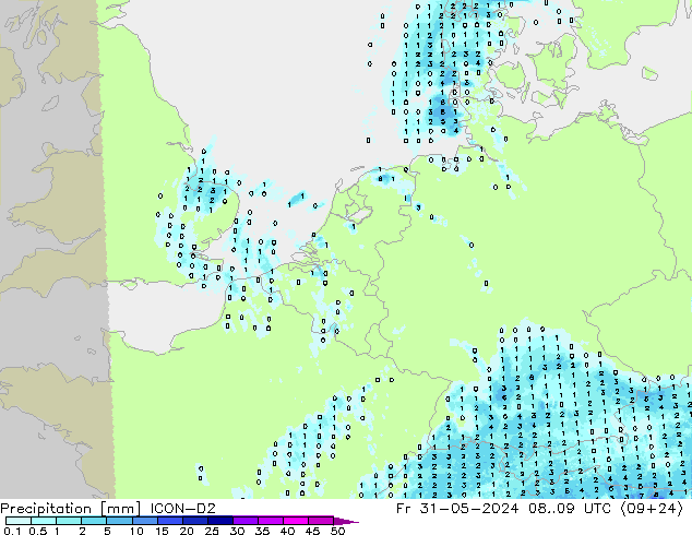 Niederschlag ICON-D2 Fr 31.05.2024 09 UTC