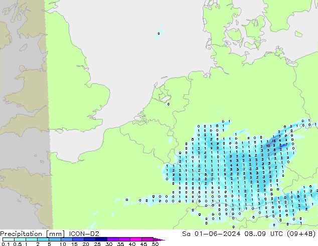 Precipitación ICON-D2 sáb 01.06.2024 09 UTC