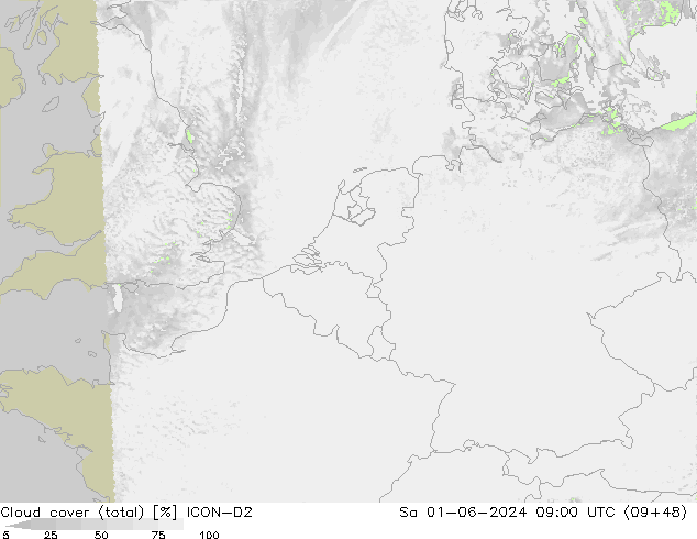Nubi (totali) ICON-D2 sab 01.06.2024 09 UTC