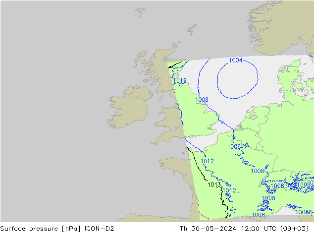 Luchtdruk (Grond) ICON-D2 do 30.05.2024 12 UTC