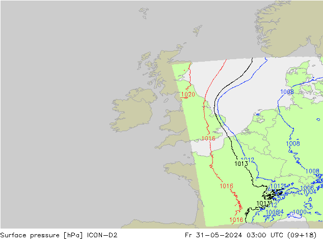 Atmosférický tlak ICON-D2 Pá 31.05.2024 03 UTC