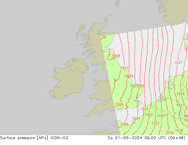 Luchtdruk (Grond) ICON-D2 za 01.06.2024 09 UTC