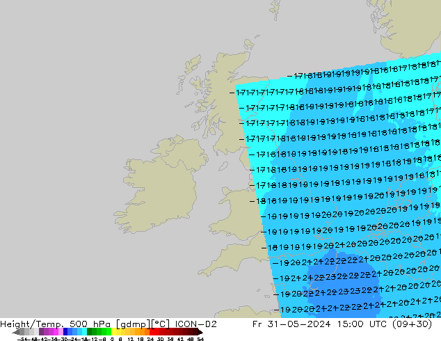 Height/Temp. 500 hPa ICON-D2 Fr 31.05.2024 15 UTC