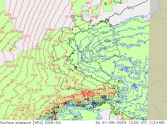 Bodendruck ICON-D2 Sa 01.06.2024 12 UTC