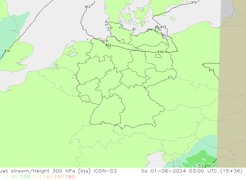 Jet stream/Height 300 hPa ICON-D2 Sa 01.06.2024 03 UTC