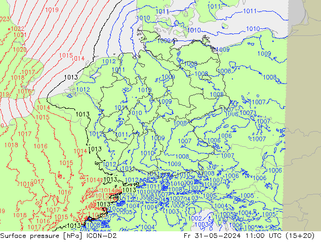 Atmosférický tlak ICON-D2 Pá 31.05.2024 11 UTC