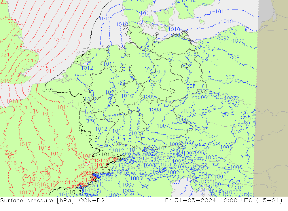 pression de l'air ICON-D2 ven 31.05.2024 12 UTC